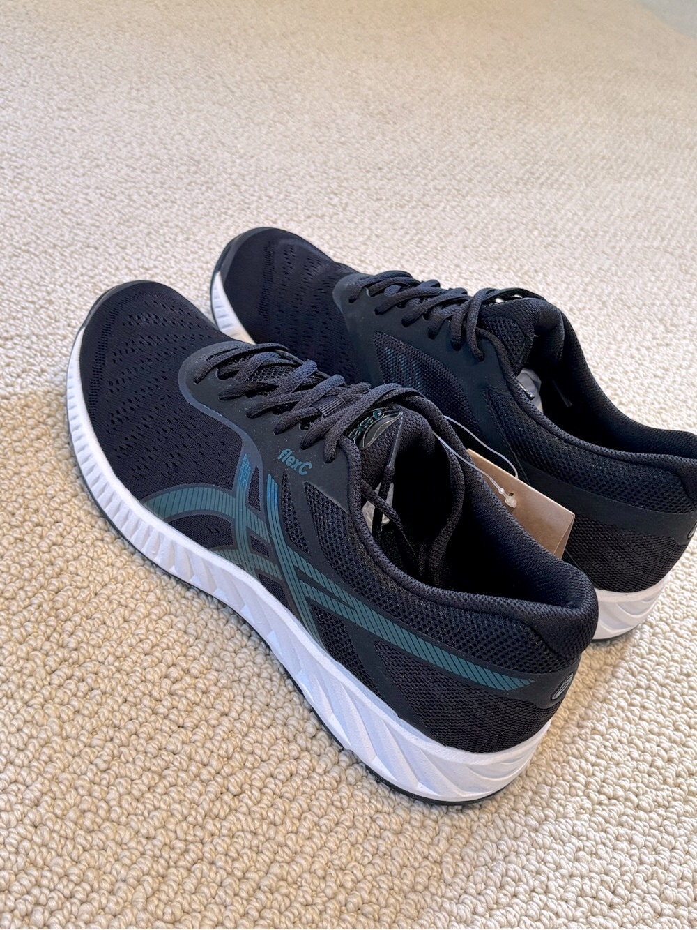 New ASICS FLEXC Black Sneakers with Teal Stripes